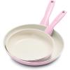 imageGreenPan Rio Hard Anodized Healthy Ceramic Nonstick 7quot 95quot and 11quot 3 Piece Frying Pan Skillet Set Soft Grip Handle PFASFree Dishwasher Safe Oven Safe Oxford BluePink