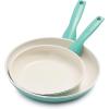 imageGreenPan Rio Hard Anodized Healthy Ceramic Nonstick 7quot 95quot and 11quot 3 Piece Frying Pan Skillet Set Soft Grip Handle PFASFree Dishwasher Safe Oven Safe Oxford BlueTurquoise