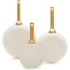 imageGreenPan Reserve Hard Anodized Healthy Ceramic Nonstick 8quot 10quot and 12quot 3 Piece Frying Pan Skillet Set Gold Handle PFASFree Dishwasher Safe Oven Safe TaupeCream White
