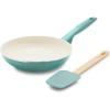 imageGreenPan Rio Healthy Ceramic Nonstick 8quot Frying Pan Skillet and Silicone Spatula Set Soft Grip Handle Breaktfast Meal Set PFASFree Dishwasher Safe Oven Safe RedTurquoise