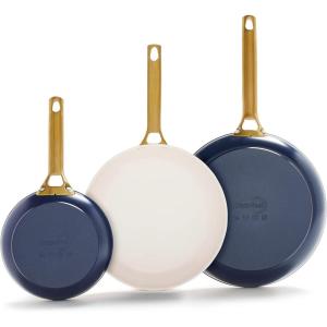 imageGreenPan Reserve Hard Anodized Healthy Ceramic Nonstick 8quot 10quot and 12quot 3 Piece Frying Pan Skillet Set Gold Handle Induction PFASFree Dishwasher Safe Oven Safe Twilight BlueTwilight Blue