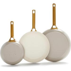 imageGreenPan Reserve Hard Anodized Healthy Ceramic Nonstick 8quot 10quot and 12quot 3 Piece Frying Pan Skillet Set Gold Handle PFASFree Dishwasher Safe Oven Safe TaupeTaupe