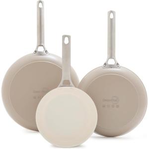 imageGreenPan Reserve Hard Anodized Healthy Ceramic Nonstick 8quot 10quot and 12quot 3 Piece Frying Pan Skillet Set Gold Handle PFASFree Dishwasher Safe Oven Safe TaupeClay