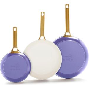 imageGreenPan Reserve Hard Anodized Healthy Ceramic Nonstick 8quot 10quot and 12quot 3 Piece Frying Pan Skillet Set Gold Handle PFASFree Dishwasher Safe Oven Safe TaupePeriwinkle