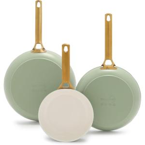 imageGreenPan Reserve Hard Anodized Healthy Ceramic Nonstick 8quot 10quot and 12quot 3 Piece Frying Pan Skillet Set Gold Handle PFASFree Dishwasher Safe Oven Safe TaupeSage Green