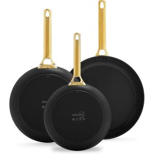 imageGreenPan Reserve Hard Anodized Healthy Ceramic Nonstick 8quot 10quot and 12quot 3 Piece Frying Pan Skillet Set Gold Handle PFASFree Dishwasher Safe Oven Safe TaupeBlack