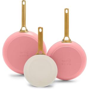 imageGreenPan Reserve Hard Anodized Healthy Ceramic Nonstick 8quot 10quot and 12quot 3 Piece Frying Pan Skillet Set Gold Handle PFASFree Dishwasher Safe Oven Safe TaupeCoral