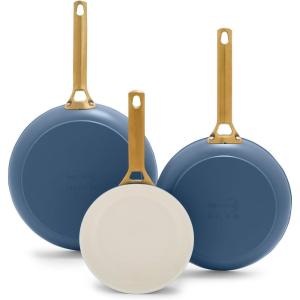 imageGreenPan Reserve Hard Anodized Healthy Ceramic Nonstick 8quot 10quot and 12quot 3 Piece Frying Pan Skillet Set Gold Handle PFASFree Dishwasher Safe Oven Safe TaupeOcean Blue