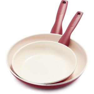 imageGreenPan Rio Hard Anodized Healthy Ceramic Nonstick 7quot 95quot and 11quot 3 Piece Frying Pan Skillet Set Soft Grip Handle PFASFree Dishwasher Safe Oven Safe Oxford BlueRed