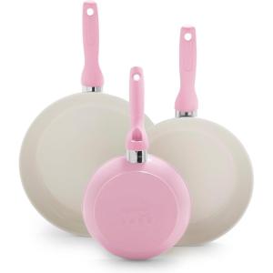 imageGreenPan Rio Hard Anodized Healthy Ceramic Nonstick 7quot 95quot and 11quot 3 Piece Frying Pan Skillet Set Soft Grip Handle PFASFree Dishwasher Safe Oven Safe Oxford BluePink