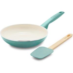 imageGreenPan Rio Healthy Ceramic Nonstick 8quot Frying Pan Skillet and Silicone Spatula Set Soft Grip Handle Breaktfast Meal Set PFASFree Dishwasher Safe Oven Safe RedTurquoise