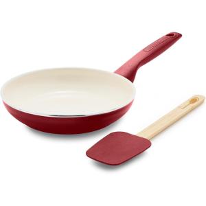 imageGreenPan Rio Healthy Ceramic Nonstick 8quot Frying Pan Skillet and Silicone Spatula Set Soft Grip Handle Breaktfast Meal Set PFASFree Dishwasher Safe Oven Safe RedRed