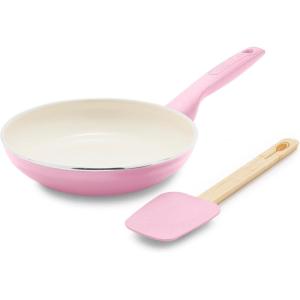 imageGreenPan Rio Healthy Ceramic Nonstick 8quot Frying Pan Skillet and Silicone Spatula Set Soft Grip Handle Breaktfast Meal Set PFASFree Dishwasher Safe Oven Safe RedPink