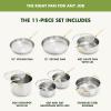 imageGreenPan 11 Piece Stainless Steel Cookware Set Induction Ready TriPly Multiclad Pots ampamp Pans with Lids Compatible on All Cooktops Measurement Markings Dishwasher ampamp Oven SafeSwift Silver HandlesStainless Steel Gold