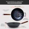 imageGreenPan Carbon Steel Wok 14 Flat Bottom Durable StirFry Pan PreSeasoned Nonstick Patina High Heat Retention Induction Ash Wood Handle Kyoto BlackBlack