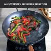 imageGreenPan Carbon Steel Wok 14 Flat Bottom Durable StirFry Pan PreSeasoned Nonstick Patina High Heat Retention Induction Ash Wood Handle Kyoto BlackBlack