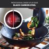 imageGreenPan Carbon Steel Wok 14 Flat Bottom Durable StirFry Pan PreSeasoned Nonstick Patina High Heat Retention Induction Ash Wood Handle Kyoto BlackBlack