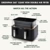 imageGreenPan Clearview 10QT Double Air Fryer 360 Clear Window PFASFree Ceramic Nonstick 5QT Drawers ampamp Trays Dual Cooking 12Presets Shake Reminder Keep Warm Dishwasher Safe PartsBlack