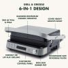 imageGreenPan Electric Indoor Stainless Steel 6in1 Contact Grill and Griddle Healthy Ceramic Nonstick Dishwasher Safe Reversible Plates PFASFreeSilver