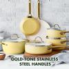 imageGreenPan Hard Anodized Healthy Ceramic Nonstick 10 Piece Cookware Pots and Pans Set GoldTone Stainless Steel Handles PFAS ampamp PFOAFree Dishwasher Safe Oven ampamp Broiler Safe BlackSunrise Yellow