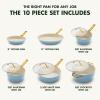 imageGreenPan Hard Anodized Healthy Ceramic Nonstick 10 Piece Cookware Pots and Pans Set GoldTone Stainless Steel Handles PFAS ampamp PFOAFree Dishwasher Safe Oven ampamp Broiler Safe BlackSky Blue