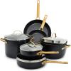 imageGreenPan Hard Anodized Healthy Ceramic Nonstick 10 Piece Cookware Pots and Pans Set GoldTone Stainless Steel Handles PFAS ampamp PFOAFree Dishwasher Safe Oven ampamp Broiler Safe BlackBlack