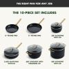 imageGreenPan Hard Anodized Healthy Ceramic Nonstick 10 Piece Cookware Pots and Pans Set GoldTone Stainless Steel Handles PFAS ampamp PFOAFree Dishwasher Safe Oven ampamp Broiler Safe BlackBlack