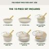 imageGreenPan Hard Anodized Healthy Ceramic Nonstick 10 Piece Cookware Pots and Pans Set GoldTone Stainless Steel Handles PFAS ampamp PFOAFree Dishwasher Safe Oven ampamp Broiler Safe BlackCream White