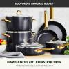 imageGreenPan Hard Anodized Healthy Ceramic Nonstick 10 Piece Cookware Pots and Pans Set GoldTone Stainless Steel Handles PFAS ampamp PFOAFree Dishwasher Safe Oven ampamp Broiler Safe BlackBlack