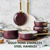 imageGreenPan Hard Anodized Healthy Ceramic Nonstick 10 Piece Cookware Pots and Pans Set GoldTone Stainless Steel Handles PFAS ampamp PFOAFree Dishwasher Safe Oven ampamp Broiler Safe BlackMerlot Purple
