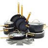 imageGreenPan Hard Anodized Healthy Ceramic Nonstick 10 Piece Cookware Pots and Pans Set GoldTone Stainless Steel Handles PFAS ampamp PFOAFree Dishwasher Safe Oven ampamp Broiler Safe BlackBlack