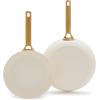 imageGreenPan Hard Anodized Healthy Ceramic Nonstick 8quot and 10quot Frying Pan Skillet Set Gold Handle PFASFree Dishwasher Safe Oven Safe TaupeCream White