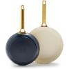 imageGreenPan Hard Anodized Healthy Ceramic Nonstick 8quot and 10quot Frying Pan Skillet Set Gold Handle PFASFree Dishwasher Safe Oven Safe TaupeTwilight Blue