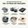 imageGreenPan Lima Hard Anodized Healthy Ceramic Nonstick 18 Piece Cookware Bakeware Pots and Pans Set PFASFree Oven Safe Gray18 Piece Cookware Pots and Pans Set