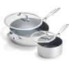 imageGreenPan Valencia Pro TriPly Stainless Steel 15QT Saucepan with Lid Healthy Ceramic Nonstick PFASFree PFOAFree Coating Multi Clad Cookware Induction Dishwasher Oven and Broiler SafeStainless Steel