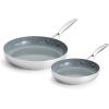 imageGreenPan Valencia Pro TriPly Stainless Steel 8 and 10 Frying Pan Skillet Set Healthy Ceramic Nonstick PFASFree PFOAFree Coating Multi Clad Cookware Induction Dishwasher Oven and Broiler SafeStainless Steel