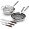 imageGreenPan x Bobby Flay Stainless Steel 375QT Saucepan ampamp Glass Lid Professional Grade TriPly Chefs Pan Multiclad Induction Suitable Dishwasher ampamp Oven Safe Stay Cool Silicone HandleChip Free RimsStainless Steel