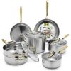 imageGreenPan 11 Piece Stainless Steel Cookware Set Induction Ready TriPly Multiclad Pots ampamp Pans with Lids Compatible on All Cooktops Measurement Markings Dishwasher ampamp Oven SafeSwift Silver HandlesStainless Steel Gold