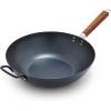 imageGreenPan Carbon Steel Wok 14 Flat Bottom Durable StirFry Pan PreSeasoned Nonstick Patina High Heat Retention Induction Ash Wood Handle Kyoto BlackBlack