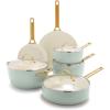 imageGreenPan Hard Anodized Healthy Ceramic Nonstick 10 Piece Cookware Pots and Pans Set GoldTone Stainless Steel Handles PFAS ampamp PFOAFree Dishwasher Safe Oven ampamp Broiler Safe BlackJulep Green