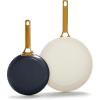 imageGreenPan Hard Anodized Healthy Ceramic Nonstick 8quot and 10quot Frying Pan Skillet Set Gold Handle PFASFree Dishwasher Safe Oven Safe TaupeTwilight Blue