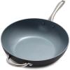 imageGreenPan Lima Hard Anodized Healthy Ceramic Nonstick 125quot Wok pan with Helper Handle PFASFree Oven Safe Gray