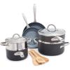 imageGreenPan Lima Hard Anodized Healthy Ceramic Nonstick 18 Piece Cookware Bakeware Pots and Pans Set PFASFree Oven Safe Gray12 Piece Cookware Pots and Pans Set