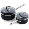 imageGreenPan Prime Chatham 1QT ampamp 2QT Saucepan Pot Set with Glass Lids Hard Anodized Diamond Infused Ceramic Nonstick PFASFree Dishwasher Safe Oven Safe Multipurpose Chefs Pan StayCool HandleBlackBlack