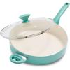 imageGreenPan Rio Healthy Ceramic Nonstick 5QT Saute Pan Jumbo Cooker with Helper Handle and Lid PFASFree Dishwasher Safe TurquoiseTurquoise