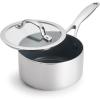 imageGreenPan Valencia Pro TriPly Stainless Steel 15QT Saucepan with Lid Healthy Ceramic Nonstick PFASFree PFOAFree Coating Multi Clad Cookware Induction Dishwasher Oven and Broiler SafeStainless Steel