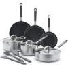 imageGreenPan x Bobby Flay Stainless Steel 12 Piece Cookware Pots ampamp Pans Set Professional Grade TriPly Multiclad PFASFree Ceramic Nonstick Induction Suitable Dishwasher ampamp Oven SafeStay Cool HandlesStainless Steel