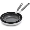 imageGreenPan x Bobby Flay Stainless Steel 8 ampamp 10 Frying Pan Skillet Set Professional Grade TriPly Multiclad PFASFree Ceramic Nonstick Induction Suitable Dishwasher ampamp Oven Safe Stay Cool HandleStainless Steel