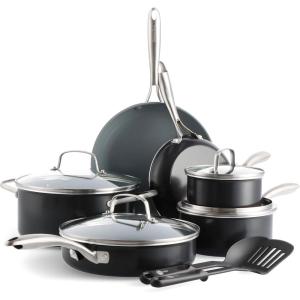 imageGreenPan 12 Piece Nonstick Swift Cookware Set Ceramic PFASFree Pots ampamp Pans with Lids Dishwasher ampamp OvenBroiler Safe to 600F Kitchen Cooking Set Sauce Saute Stock Frying Pans CreamGray