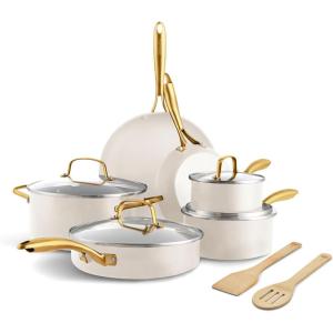 imageGreenPan 12 Piece Nonstick Swift Cookware Set Ceramic PFASFree Pots ampamp Pans with Lids Dishwasher ampamp OvenBroiler Safe to 600F Kitchen Cooking Set Sauce Saute Stock Frying Pans CreamCream